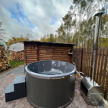 Hottub WPC / grijs - externe houtkachel 35kW